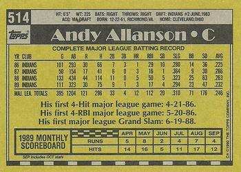 1990 Topps #514 Andy Allanson Back