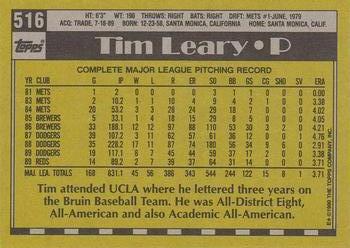 1990 Topps #516 Tim Leary Back