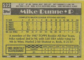 1990 Topps #522 Mike Dunne Back