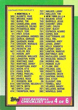 1990 Topps #526 Checklist 4 of 6 Front