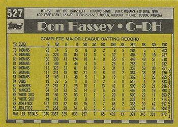 1990 Topps #527 Ron Hassey Back