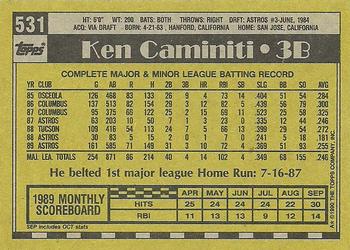 1990 Topps #531 Ken Caminiti Back