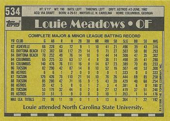 1990 Topps #534 Louie Meadows Back