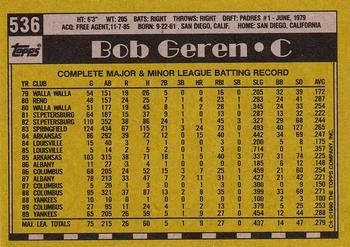 1990 Topps #536 Bob Geren Back