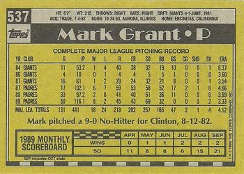 1990 Topps #537 Mark Grant Back