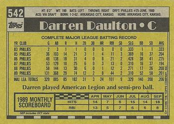 1990 Topps #542 Darren Daulton Back