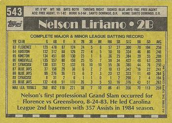 1990 Topps #543 Nelson Liriano Back