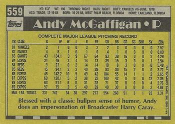 1990 Topps #559 Andy McGaffigan Back