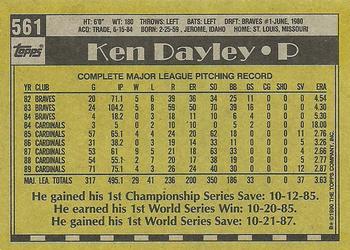 1990 Topps #561 Ken Dayley Back