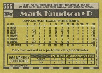 1990 Topps #566 Mark Knudson Back