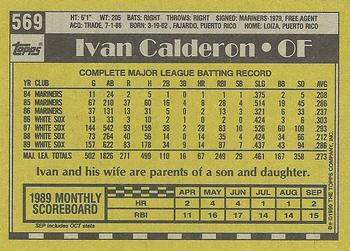 1990 Topps #569 Ivan Calderon Back