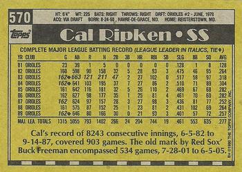 1990 Topps #570 Cal Ripken Back