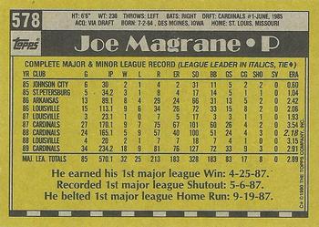 1990 Topps #578 Joe Magrane Back