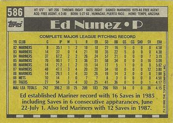 1990 Topps #586 Ed Nunez Back