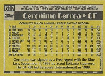1990 Topps #617 Geronimo Berroa Back