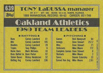 1990 Topps #639 Tony LaRussa Back