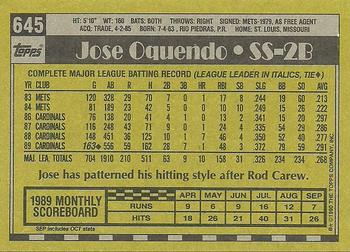 1990 Topps #645 Jose Oquendo Back