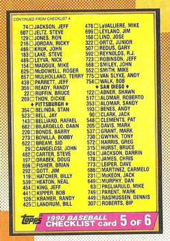 1990 Topps #646 Checklist 5 of 6 Front