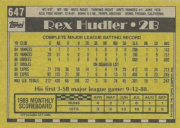 1990 Topps #647 Rex Hudler Back