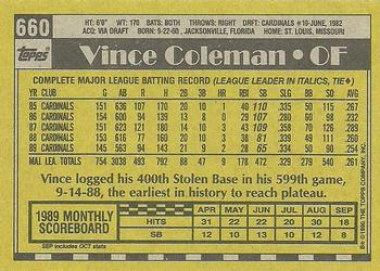1990 Topps #660 Vince Coleman Back