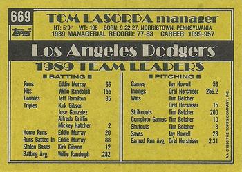 1990 Topps #669 Tom Lasorda Back