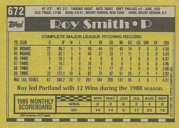 1990 Topps #672 Roy Smith Back