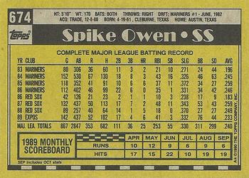 1990 Topps #674 Spike Owen Back