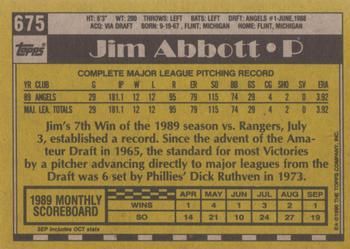 1990 Topps #675 Jim Abbott Back