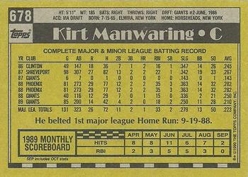 1990 Topps #678 Kirt Manwaring Back