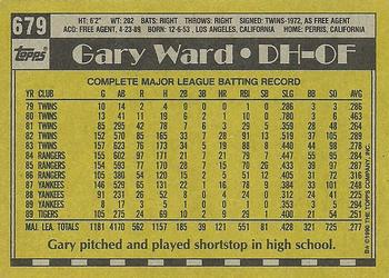 1990 Topps #679 Gary Ward Back