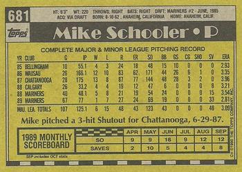 1990 Topps #681 Mike Schooler Back
