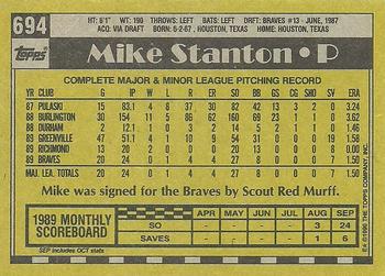 1990 Topps #694 Mike Stanton Back