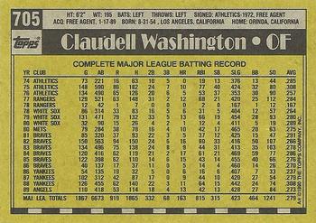 1990 Topps #705 Claudell Washington Back