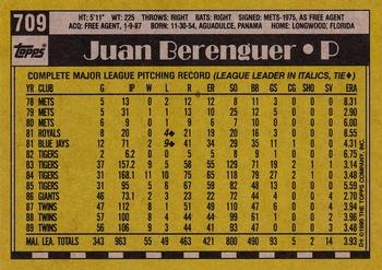 1990 Topps #709 Juan Berenguer Back