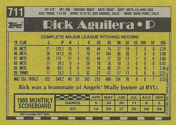1990 Topps #711 Rick Aguilera Back
