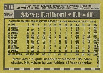 1990 Topps #716 Steve Balboni Back
