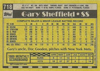 1990 Topps #718 Gary Sheffield Back