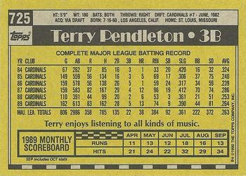 1990 Topps #725 Terry Pendleton Back
