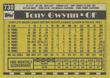 1990 Topps #730 Tony Gwynn Back