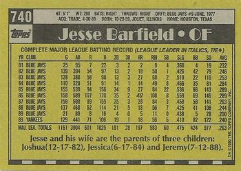 1990 Topps #740 Jesse Barfield Back