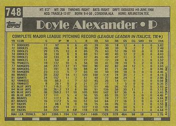 1990 Topps #748 Doyle Alexander Back