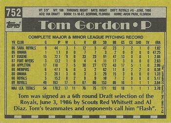 1990 Topps #752 Tom Gordon Back