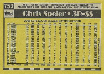 1990 Topps #753 Chris Speier Back
