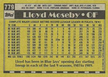 1990 Topps #779 Lloyd Moseby Back