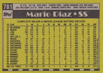 1990 Topps #781 Mario Diaz Back