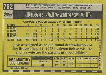 1990 Topps #782 Jose Alvarez Back