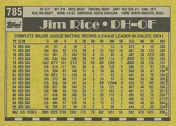 1990 Topps #785 Jim Rice Back