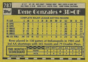 1990 Topps #787 Rene Gonzales Back