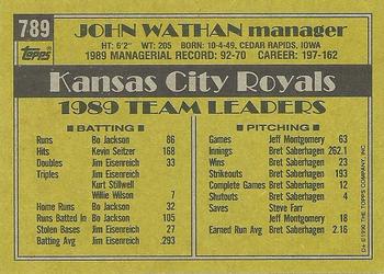1990 Topps #789 John Wathan Back