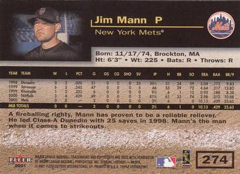 2001 Fleer Triple Crown #274 Jim Mann Back